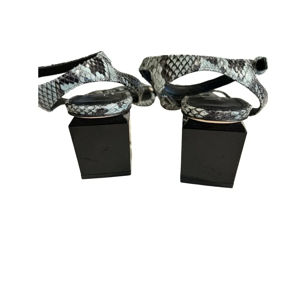 AGL Women's Angie Strap Sandals Size 41 Black Snakeskin‎ Block Heel 10